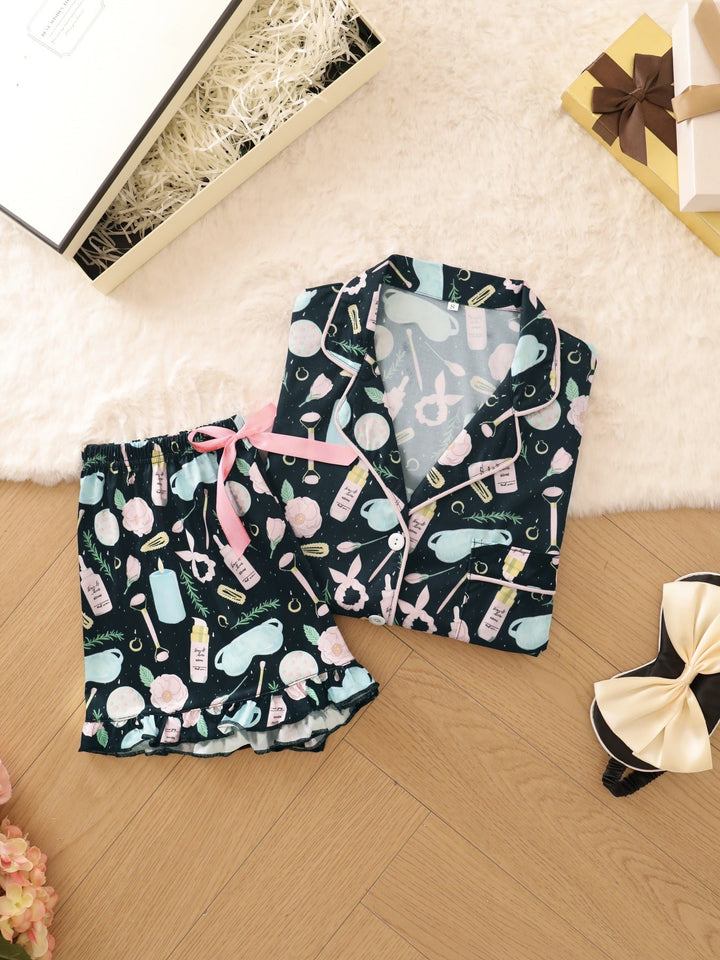 Self Care Spa Patterned Pajama Set