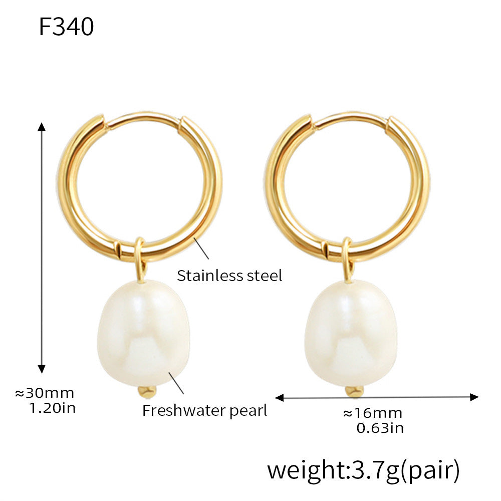Gold Pearl Huggie Hoop Earrings