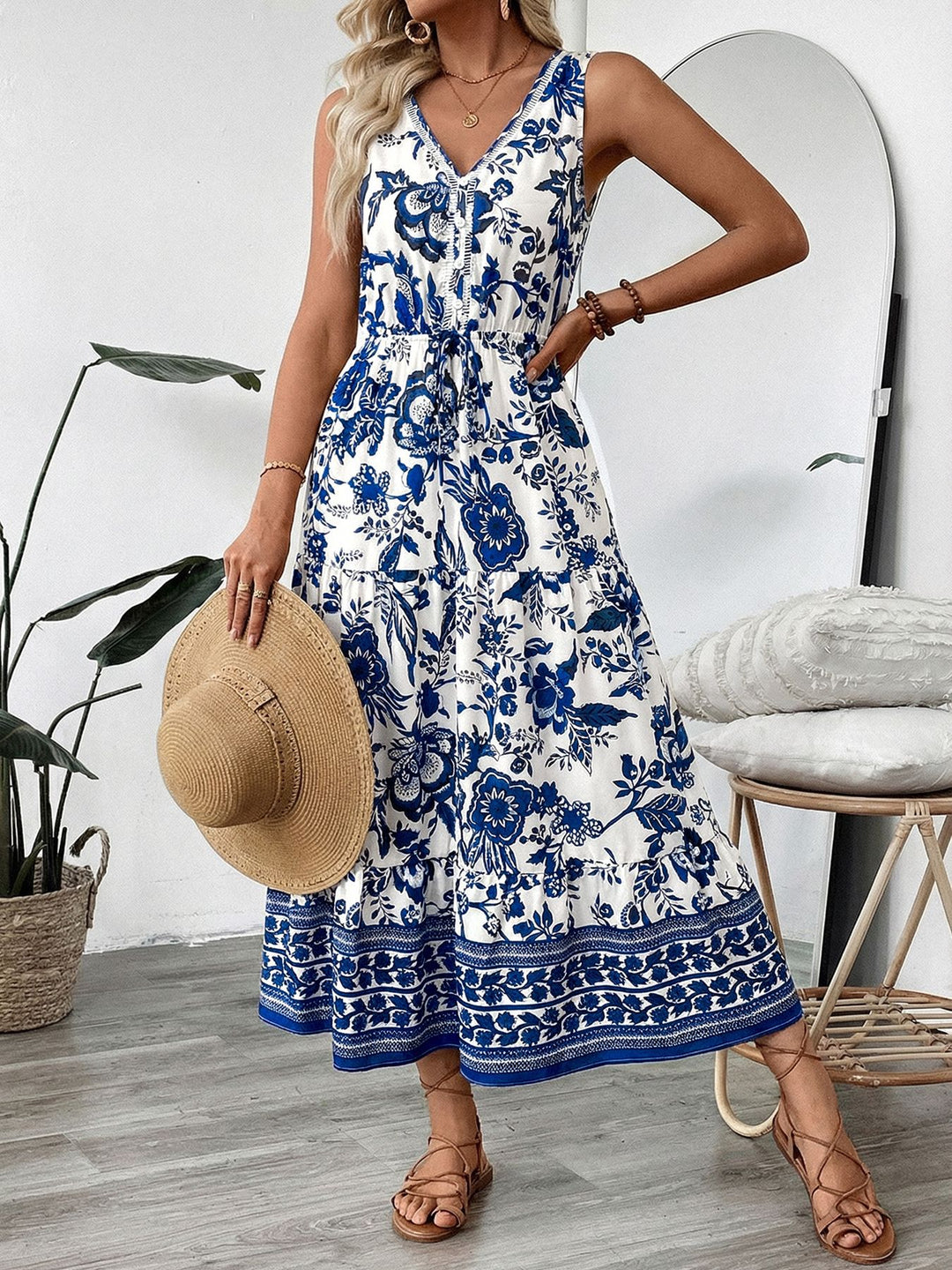 Coastal Blue Floral Midi Dress