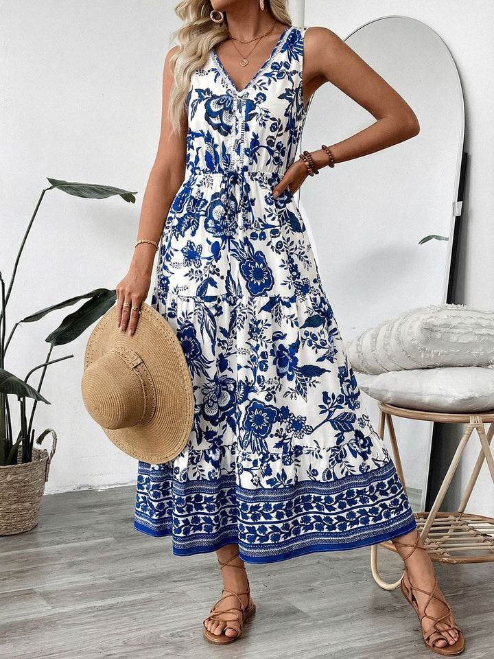 Coastal Blue Floral Midi Dress