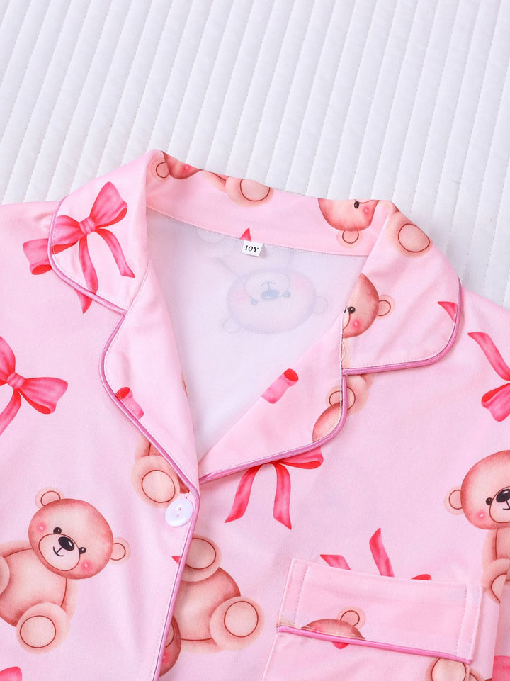 Teddy Bow Kids Long Sleeve Pajama Set