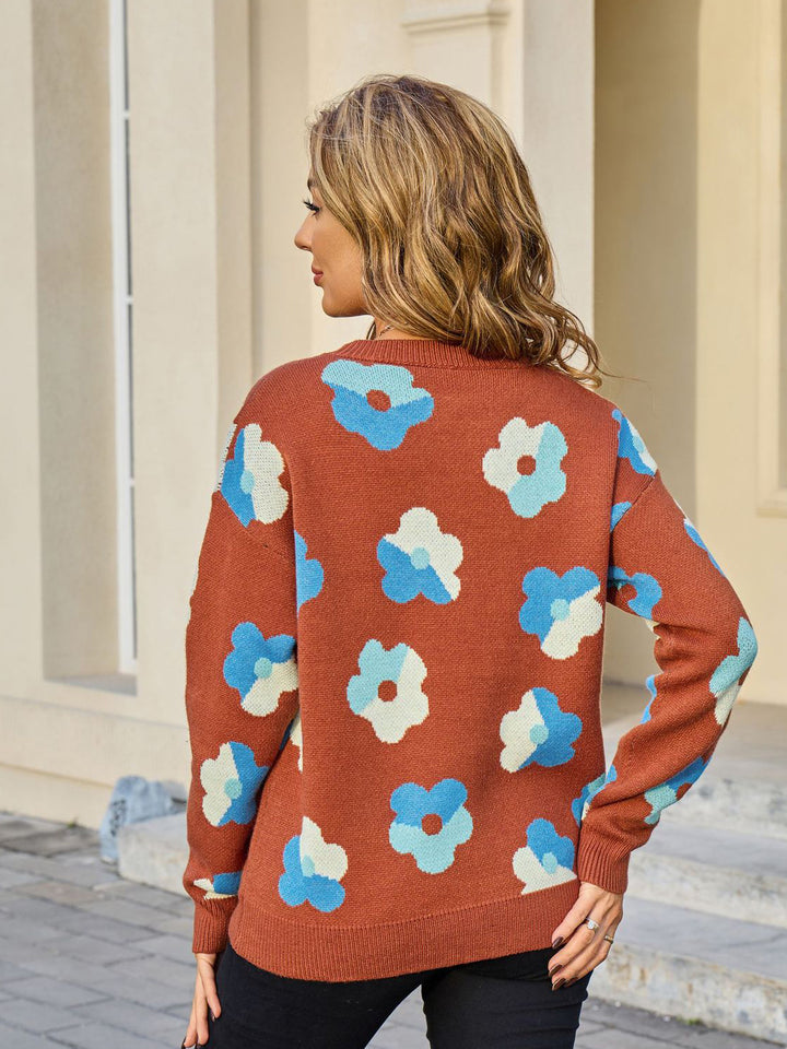 Multicolor Contrast Floral Sweater