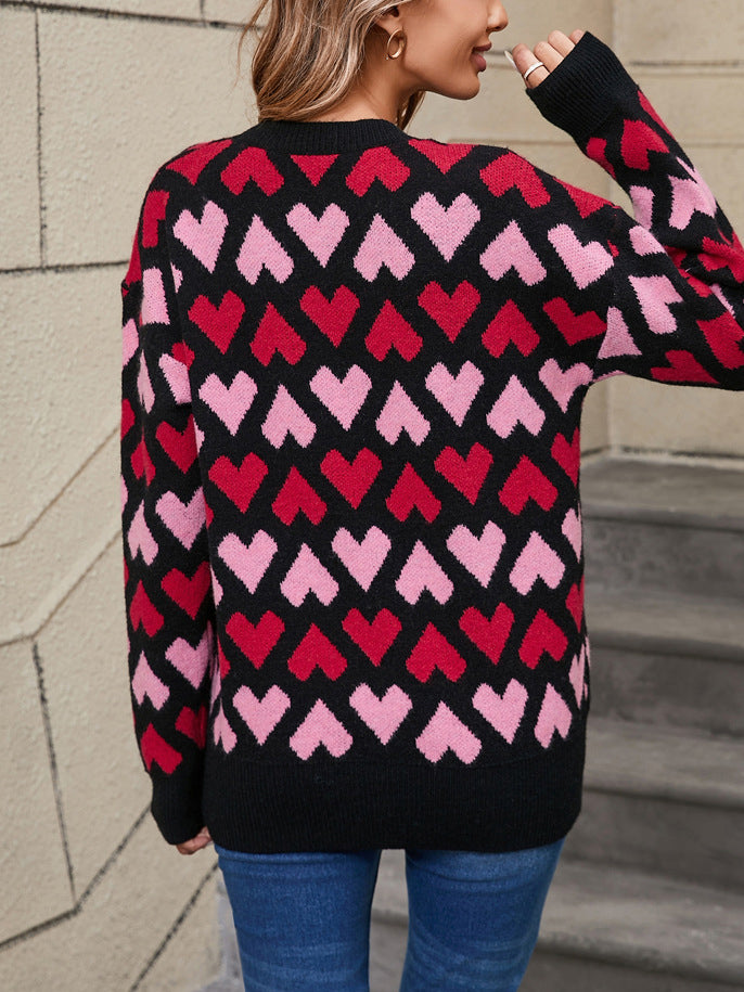Dual Tone Heart Pattern Sweater
