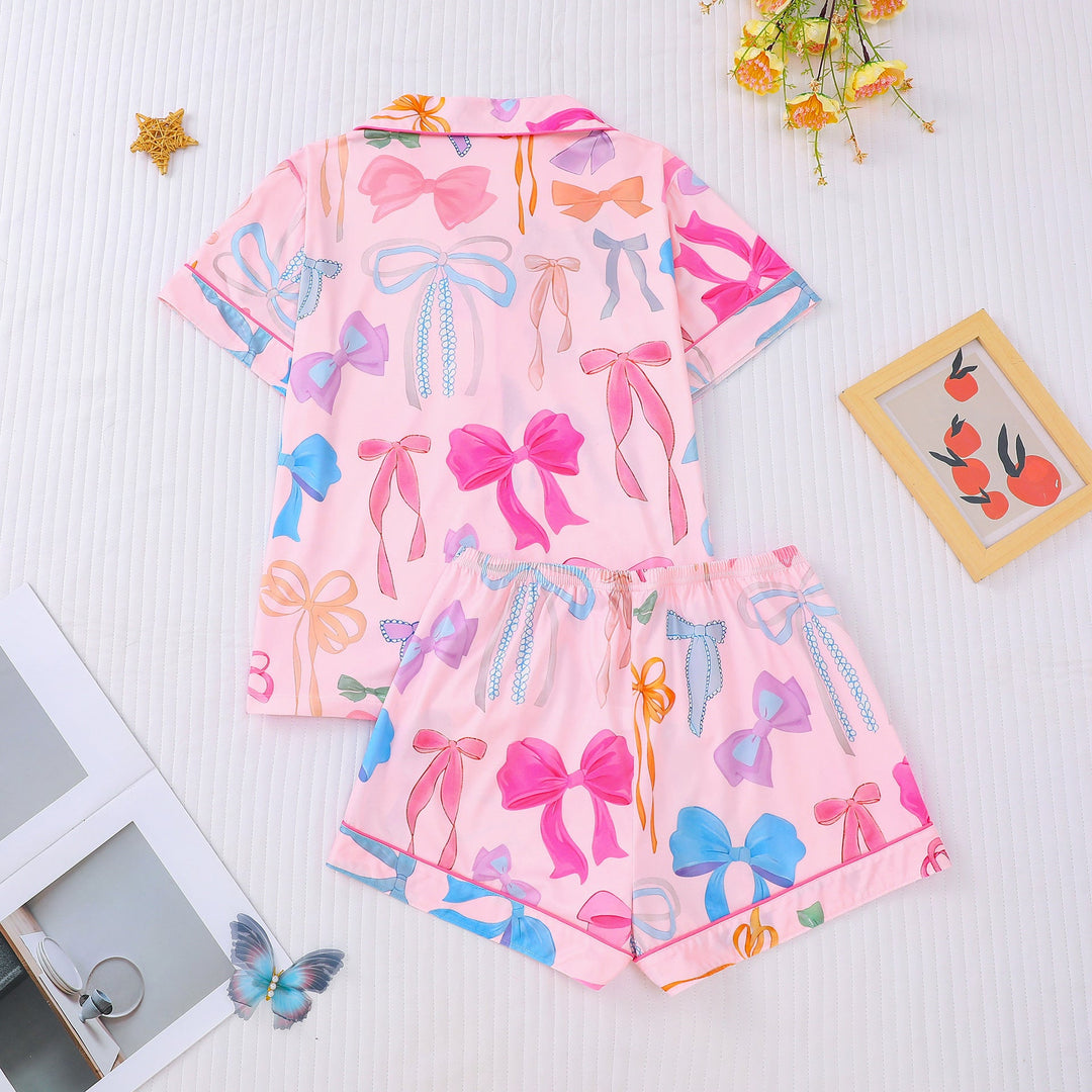 Colorful Coquette Bow Print Pajama Set