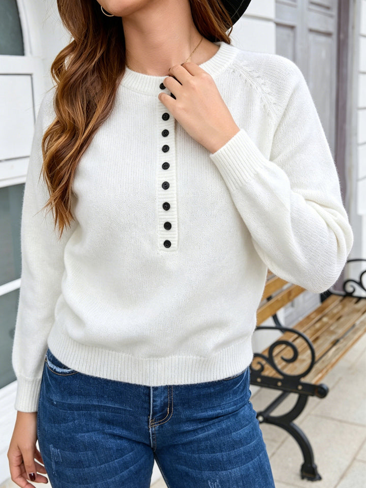 Button Detail Raglan Sweater