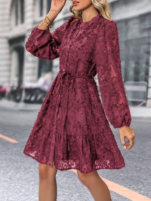 Lace Bubble Sleeve Tiered Dress