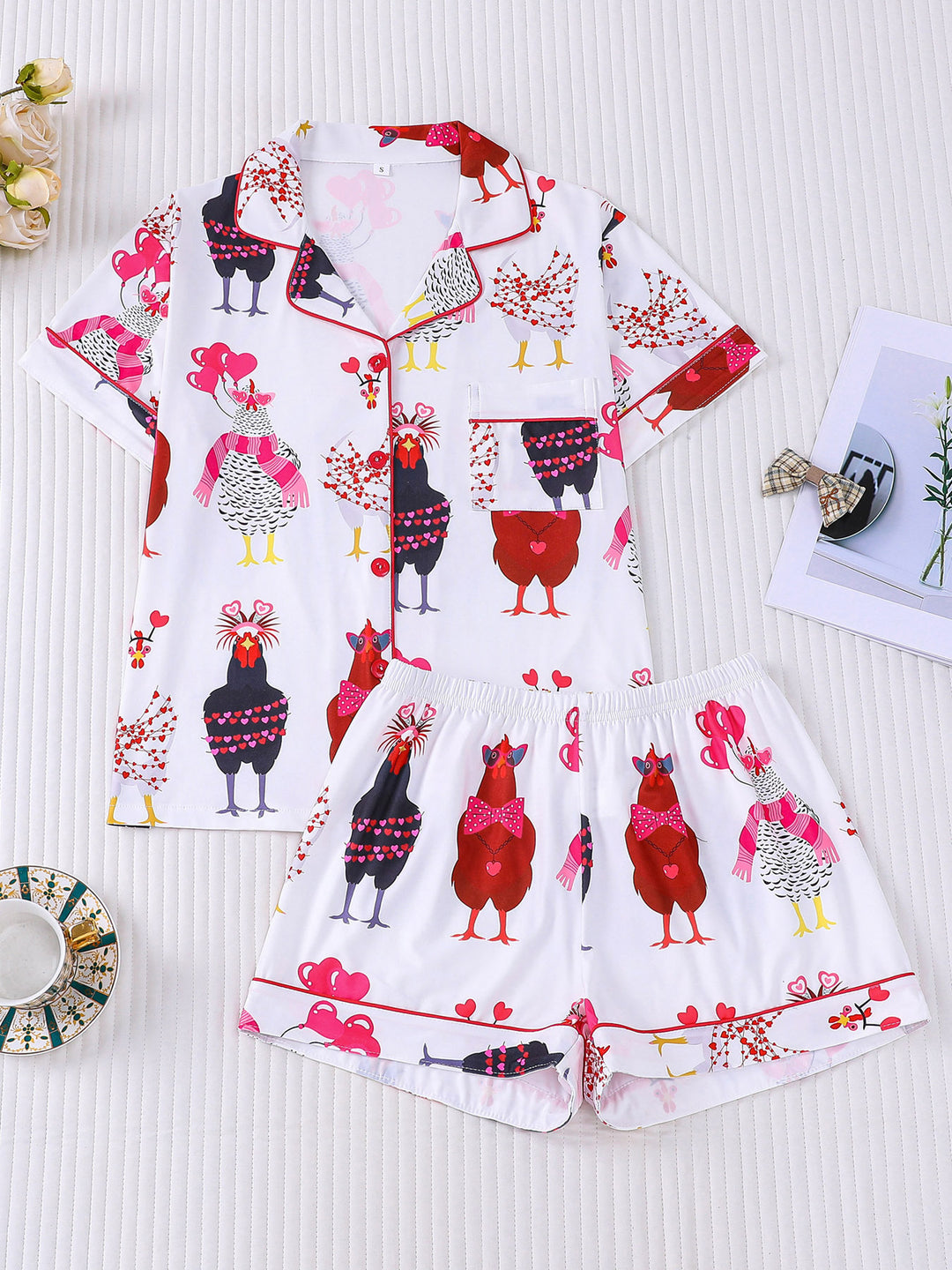 Cute Valentine Chicken Pajama Set