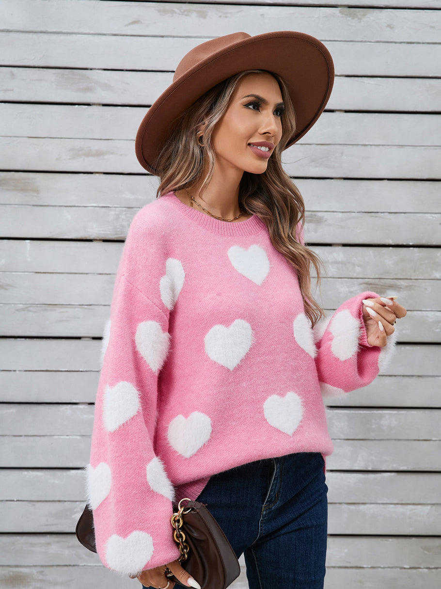Fuzzy Knit Heart Sweater