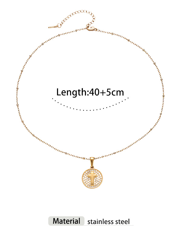 Pavé Cross Circle Pendant Necklace