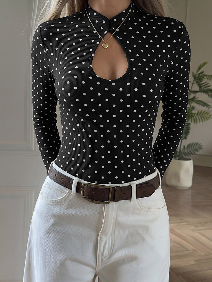 Polka Dot Keyhole Long Sleeve Bodysuit