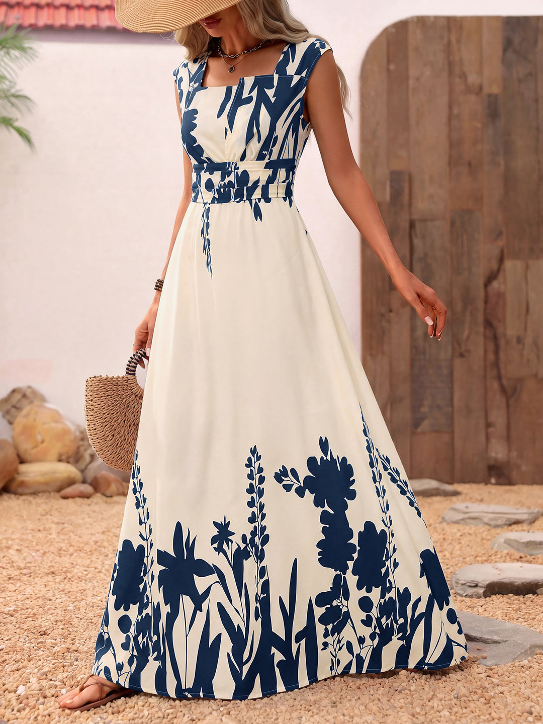 Coastal Floral Asymmetrical Maxi Dress
