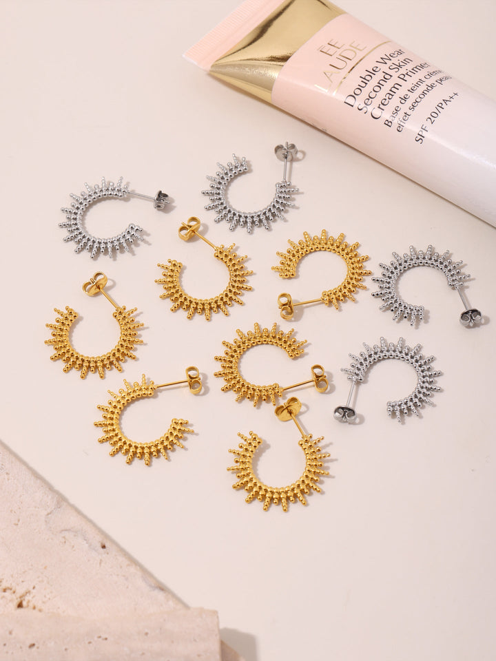 Sunburst Textured Open Hoop Earrings