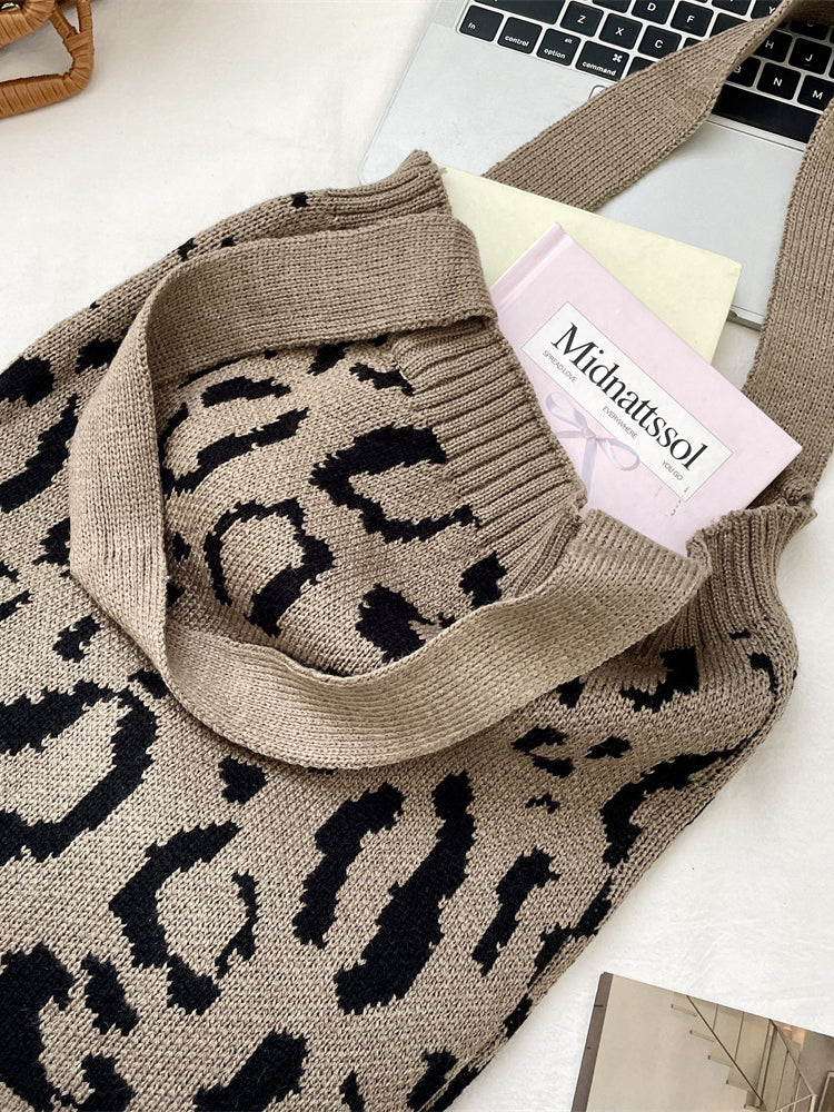 Leopard Knit Tote Bag