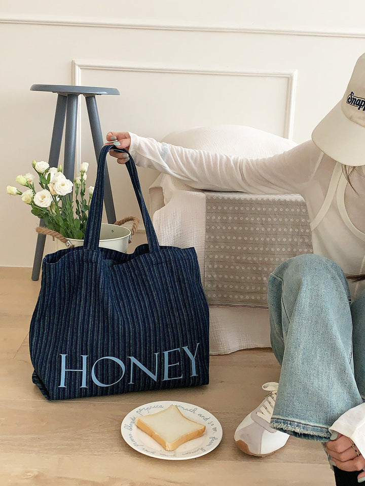 “Honey” Coastal Stripe Everyday Tote Bag