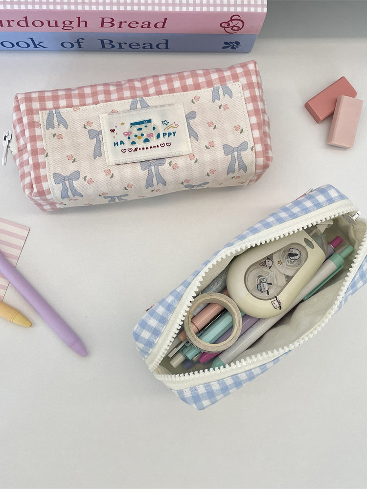 Gingham Bow Pencil Pouch