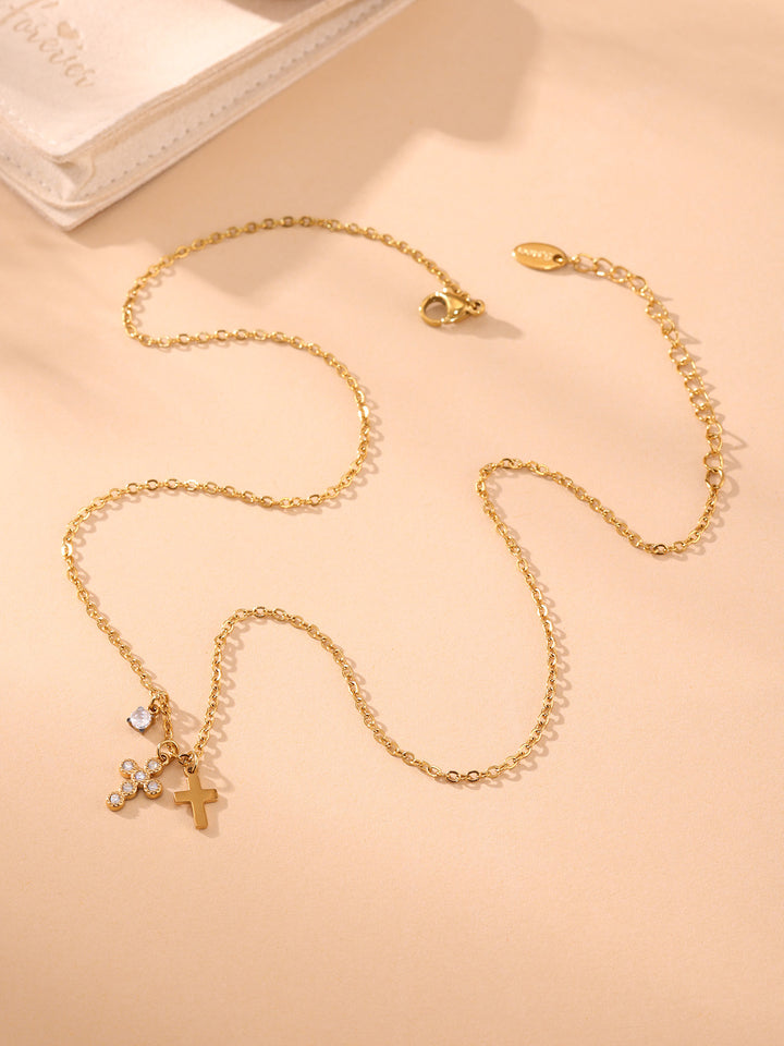 Double Cross Charm Necklace