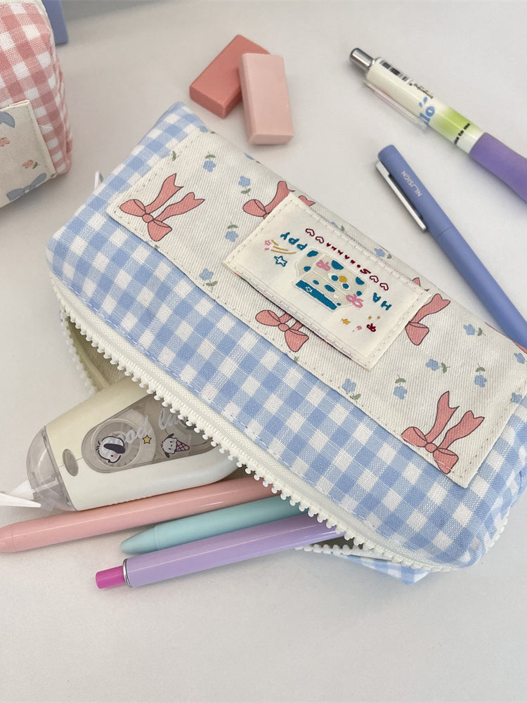 Gingham Bow Pencil Pouch