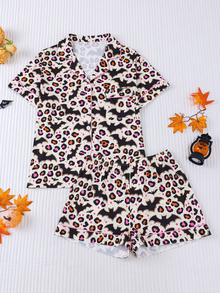 Spooky Leopard Bat Short Pajama Set