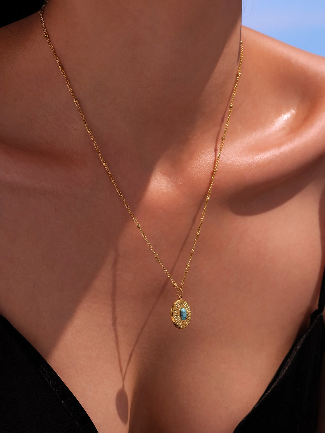Turquoise Medallion Gold Necklace