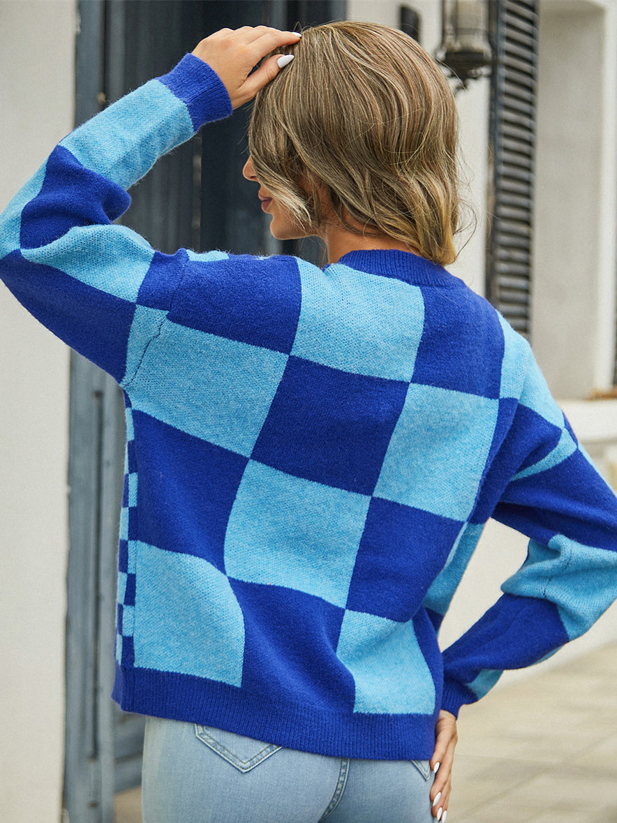 Checkered Button Front Sweater