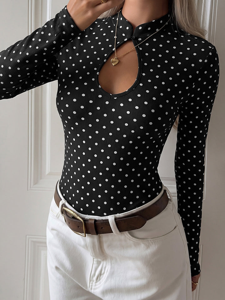 Polka Dot Keyhole Long Sleeve Bodysuit