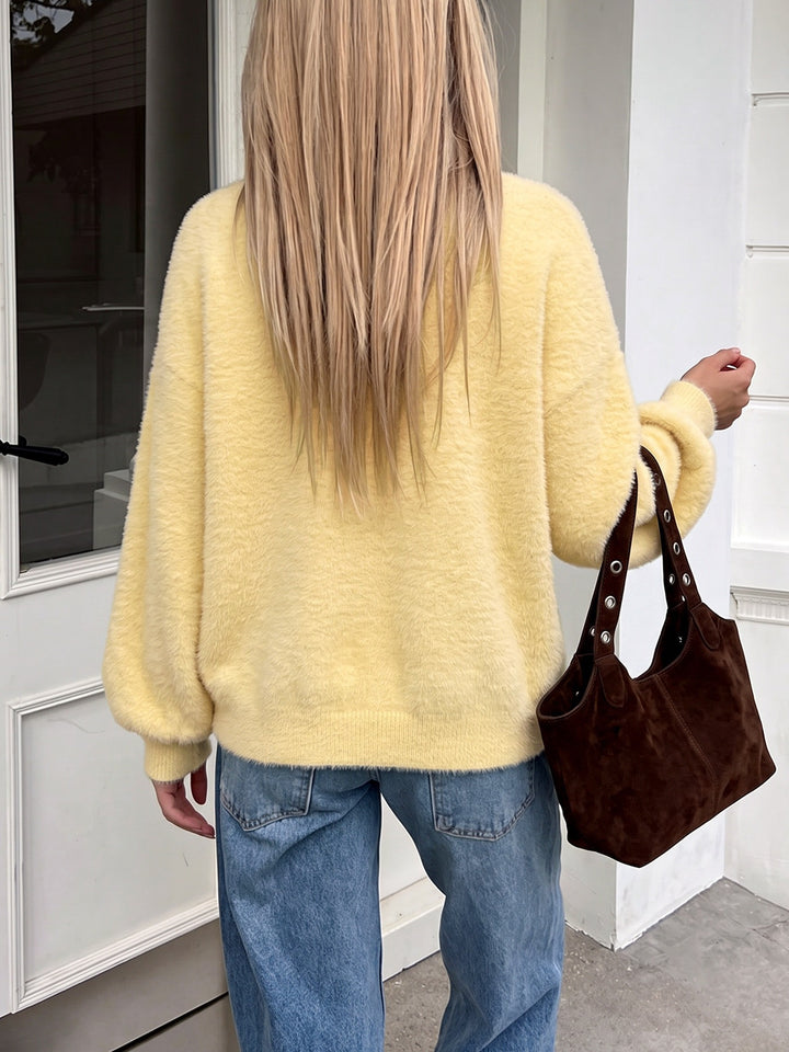 Fuzzy Button Front Cardigan