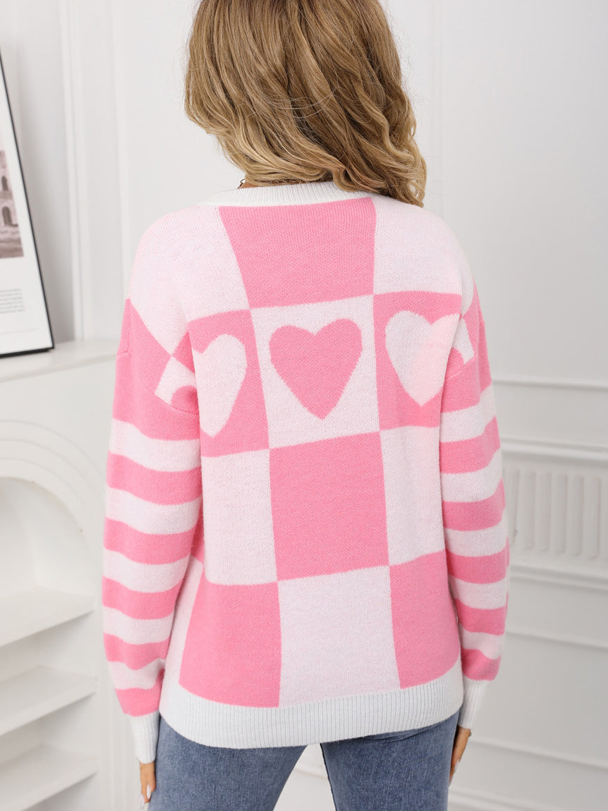 Heart Checker & Stripe Sweater