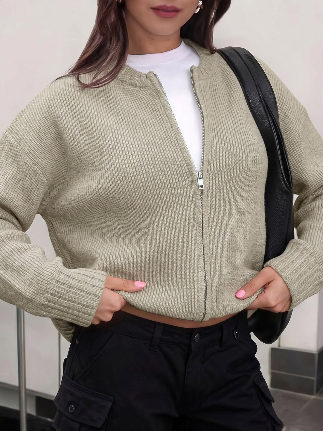 Everyday Zip-Up Knit Cardigan