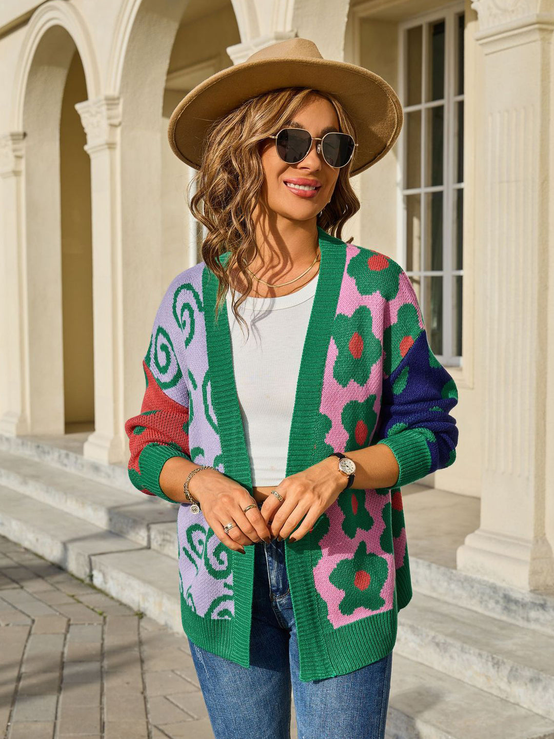 Colorful Mixed Pattern Open Front Cardigan