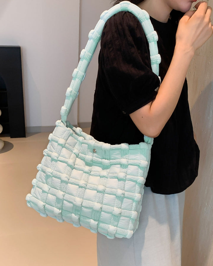 Textured Grid Puffer Shoulder Bag