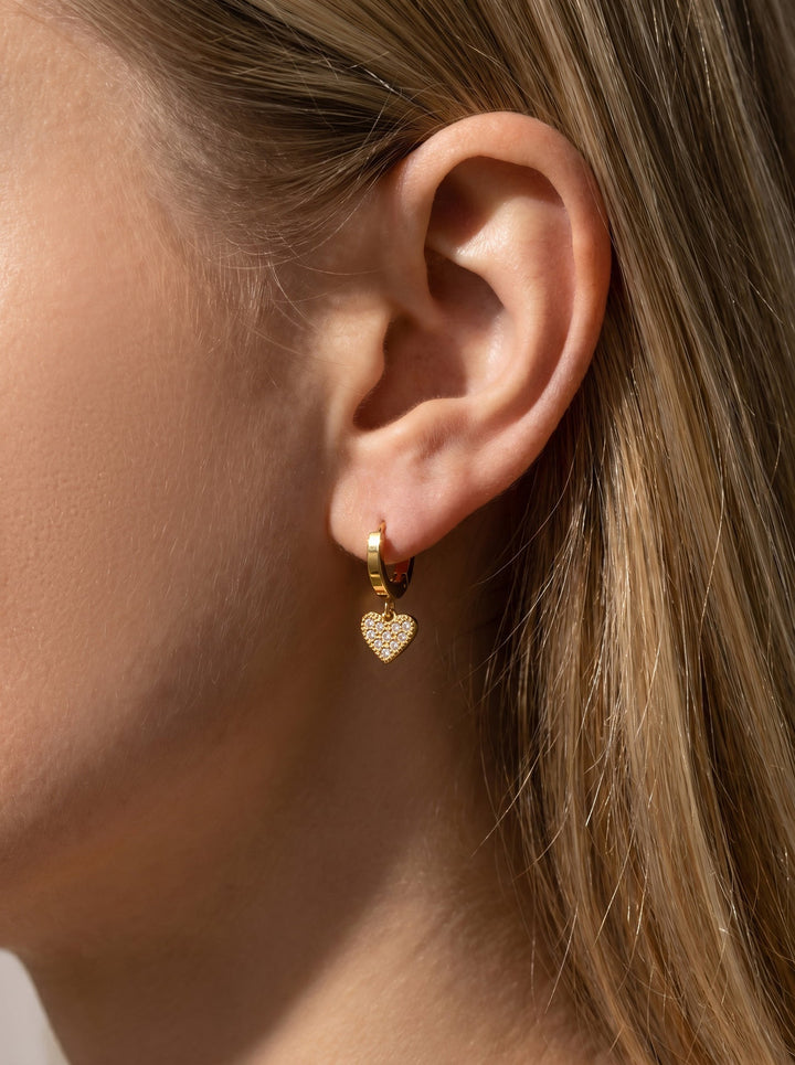 Pavé Heart Charm Huggie Hoop Earrings