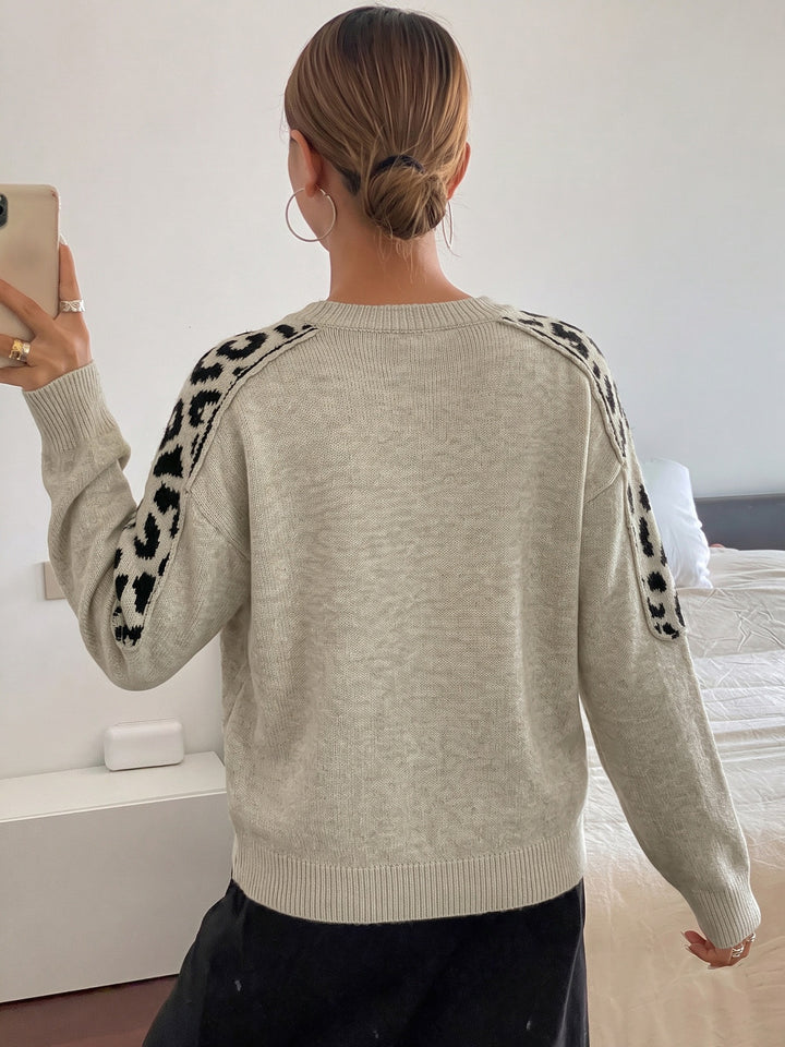 Leopard Shoulder Detail Knit Sweater