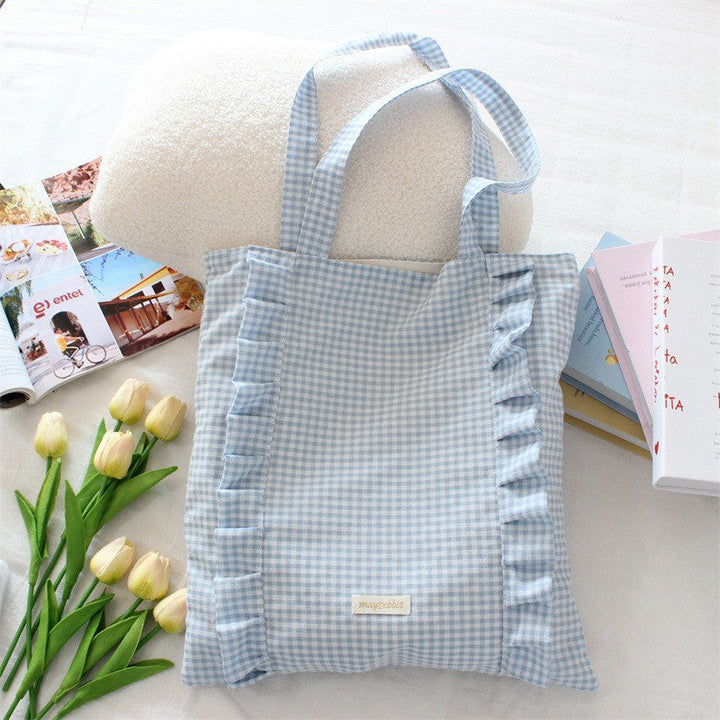 Ruffle Detail Gingham Print Tote Bag