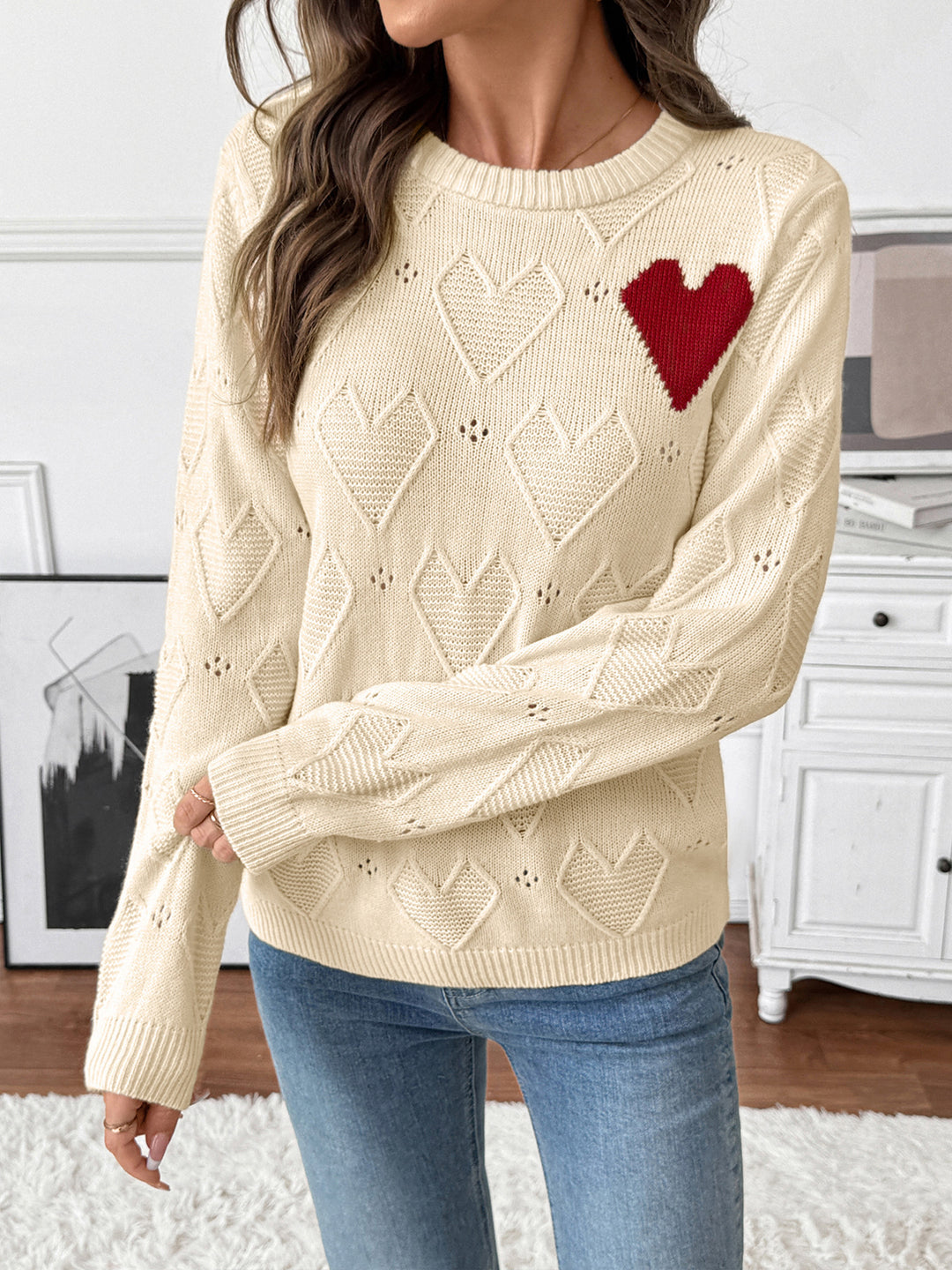 Textured Heart Sweater