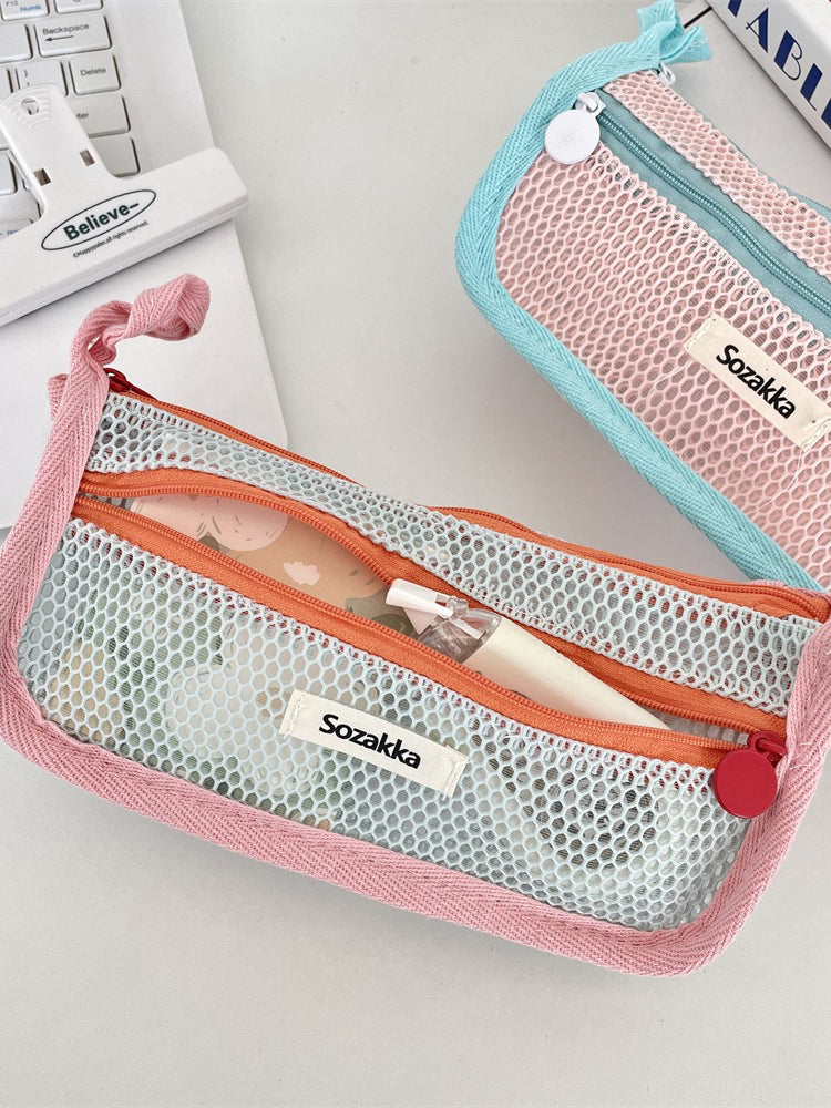 Pastel Mesh Double Zip Pencil Pouch