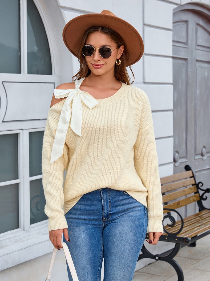 Bow Shoulder Cutout Sweater