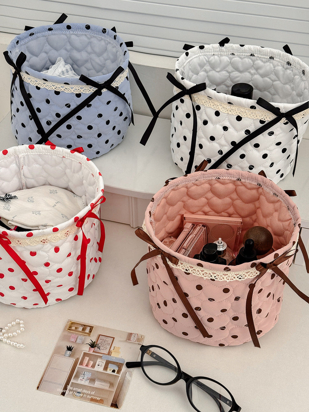 Coquette Quilted Dot Storage Basket