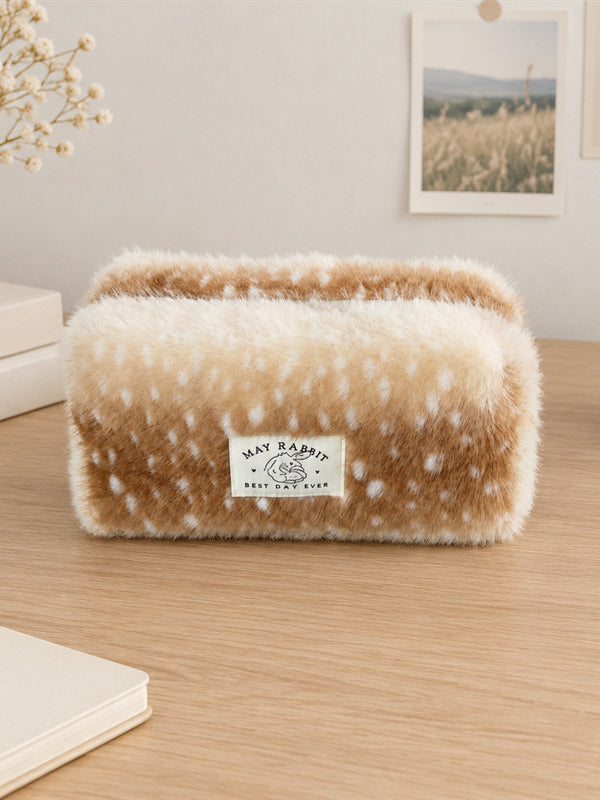 Fuzzy Deer Print Cosmetic Bag