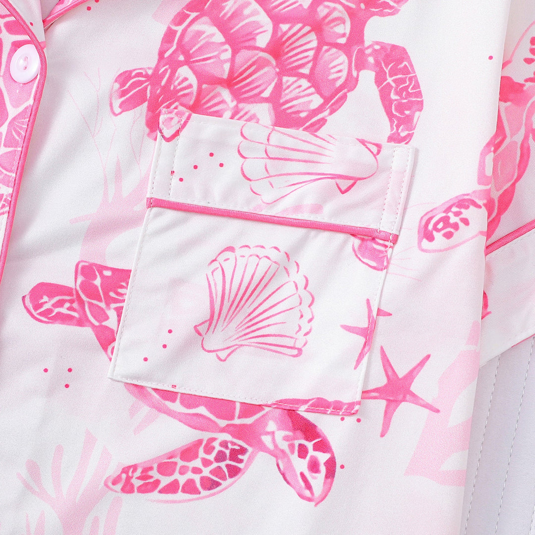 Pink Turtle Print Pajama Set