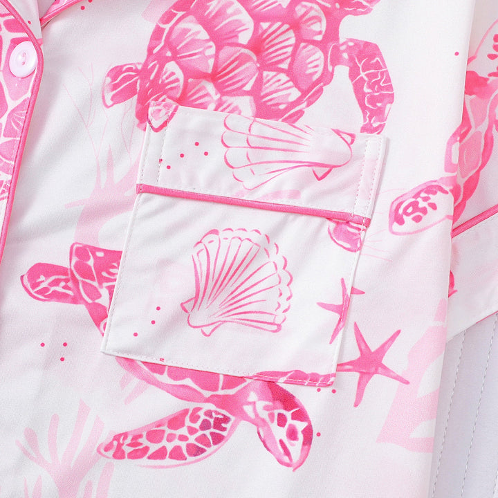 Pink Turtle Print Pajama Set