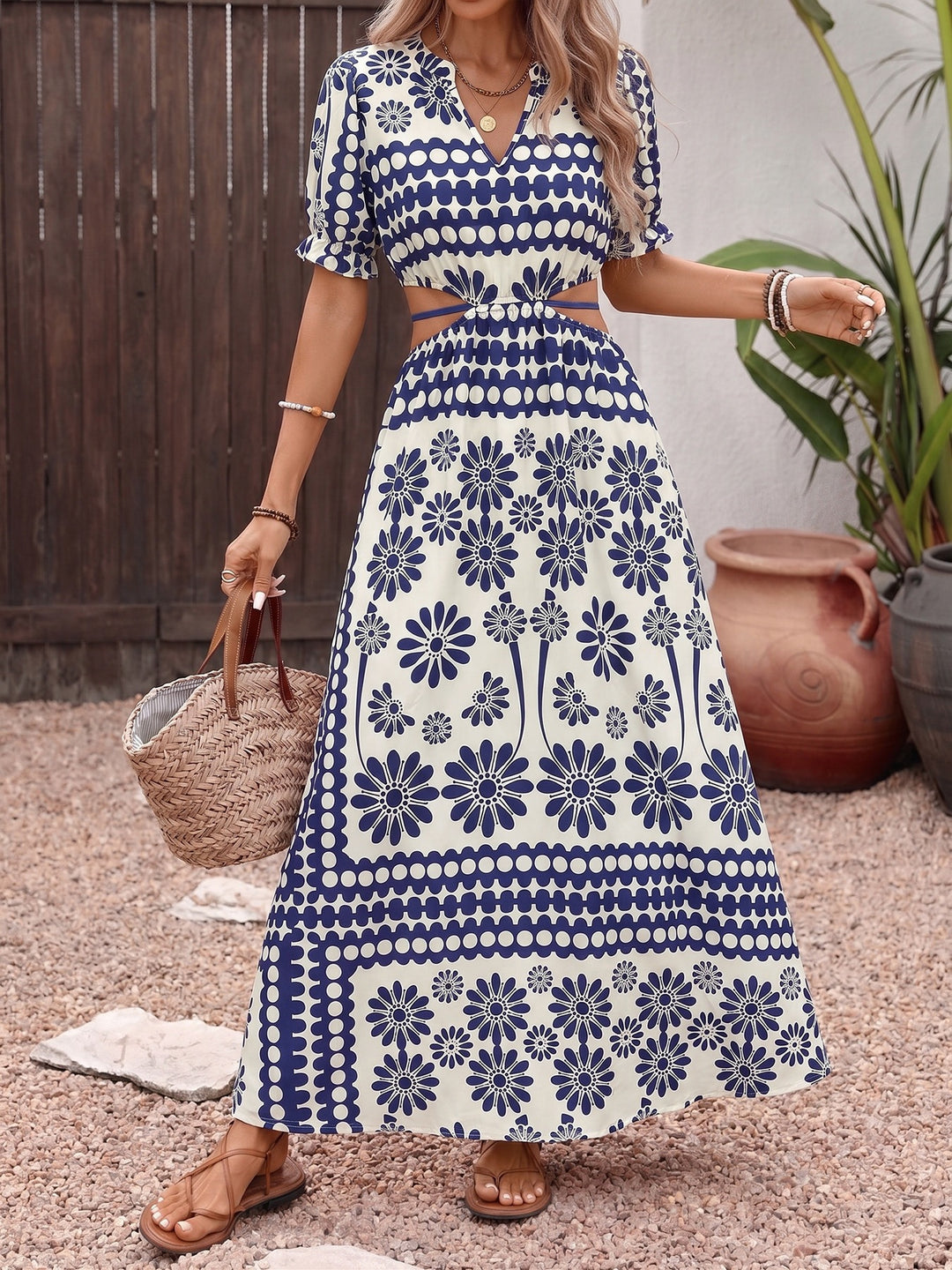 Santorini Bloom Cutout Maxi Dress