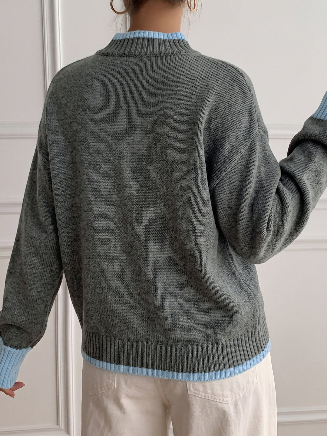 Contrast Trim Crewneck Knit Sweater
