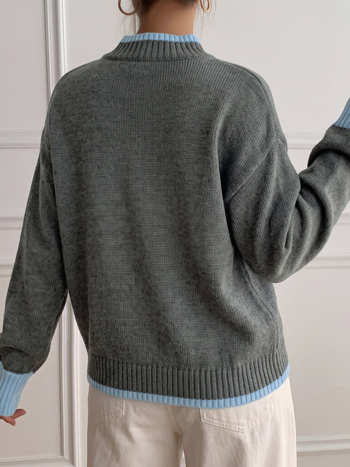Contrast Trim Crewneck Knit Sweater