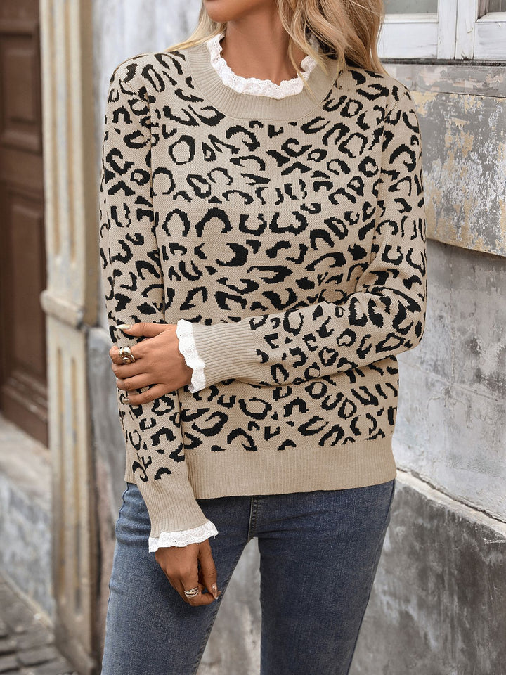 Lace Hem Animal Print Sweater