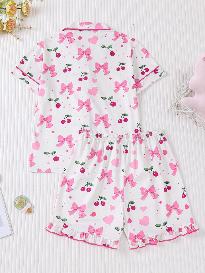 Girls Cherry Bow Pajama Set