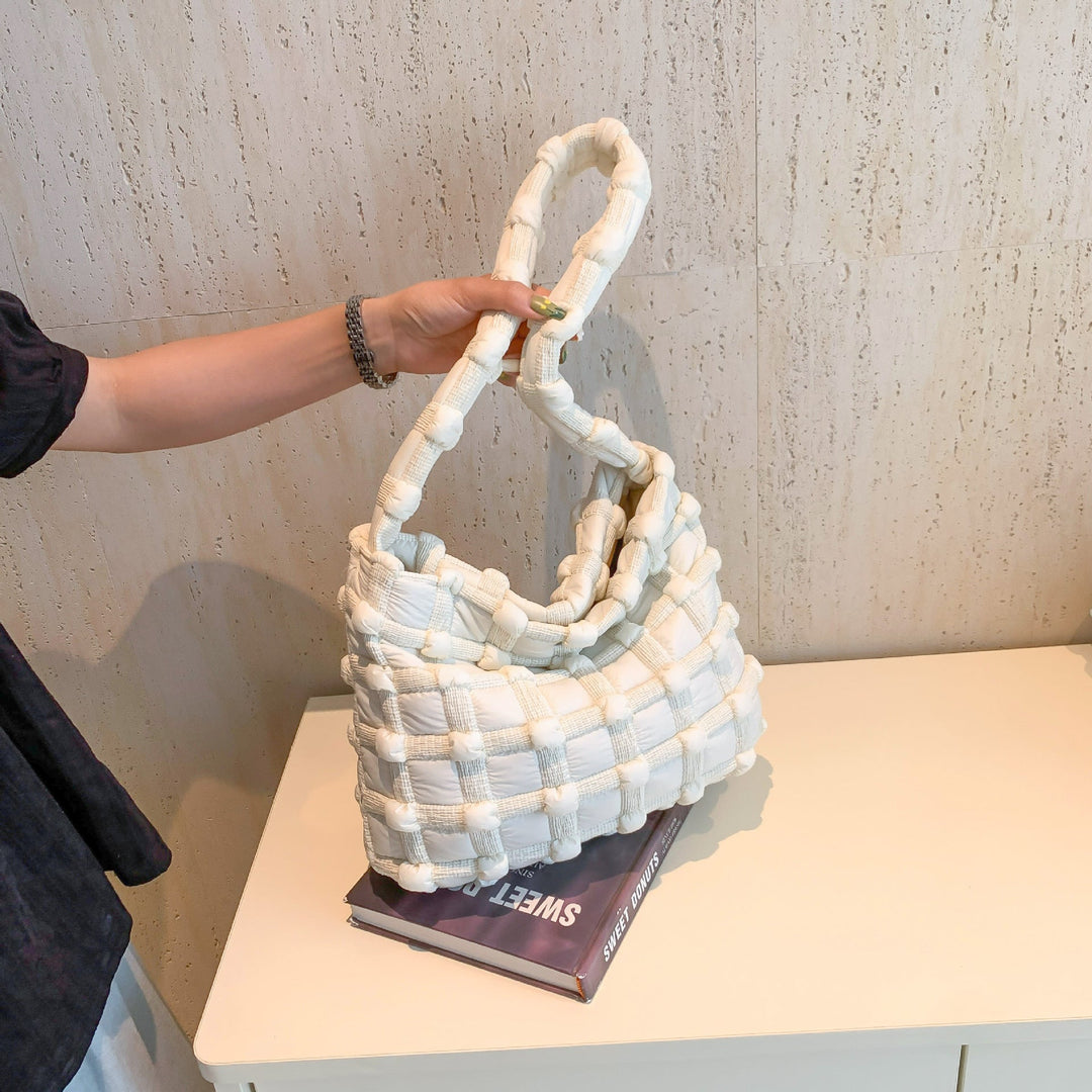 Textured Grid Puffer Shoulder Bag