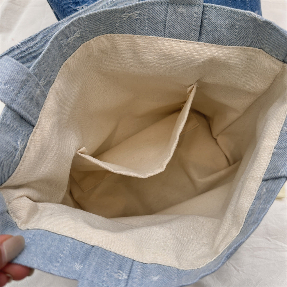 Coquette Bow Denim Tote Bag