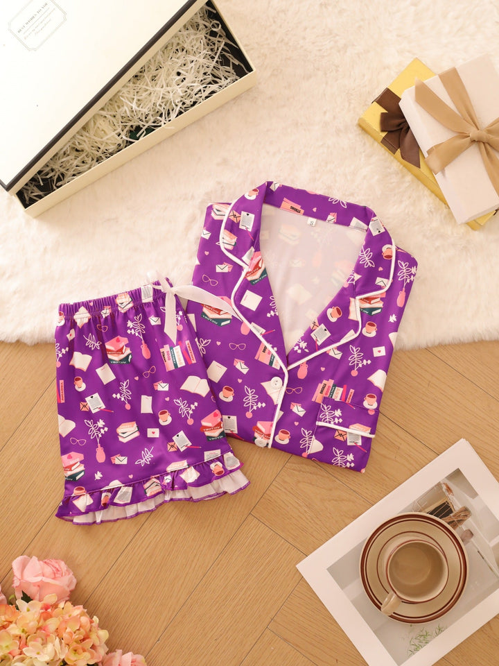 Book Lover Patterned Pajama Set