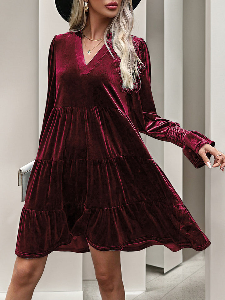 Smocked Sleeve Velvet Dress
