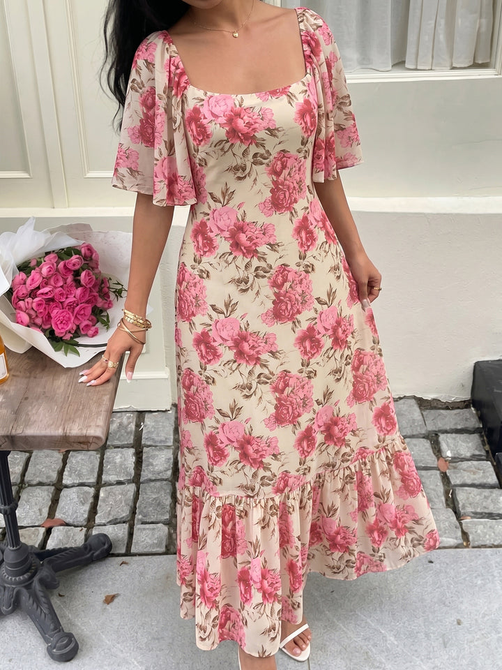 Rose Garden Open Back Floral Midi Dress